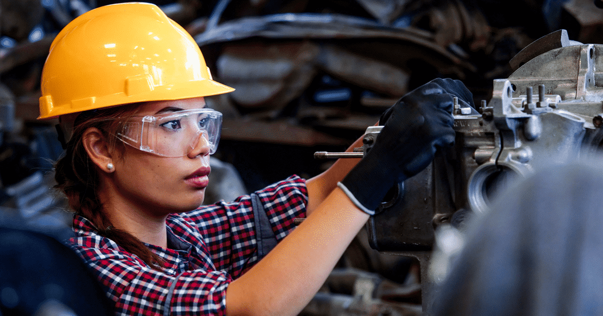 manufacturing worker with engine